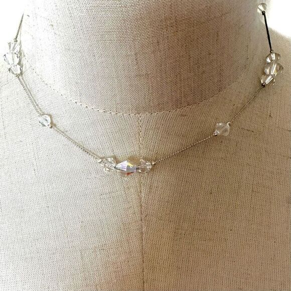 Silver tone crystal choker necklace - Picture 1 of 7